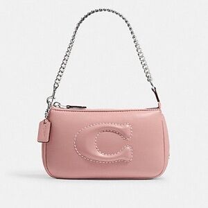 Coach Pink Leather Wristlet with Chain Strap